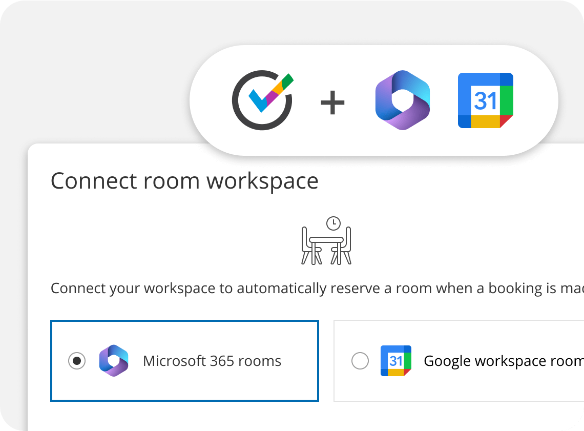 Integrated meeting room scheduling interface connected to a calendar system