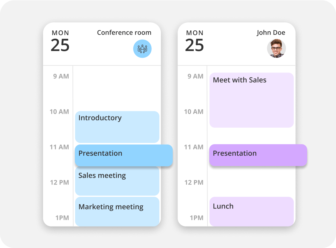 Calendar update interface for assigning rooms to meetings