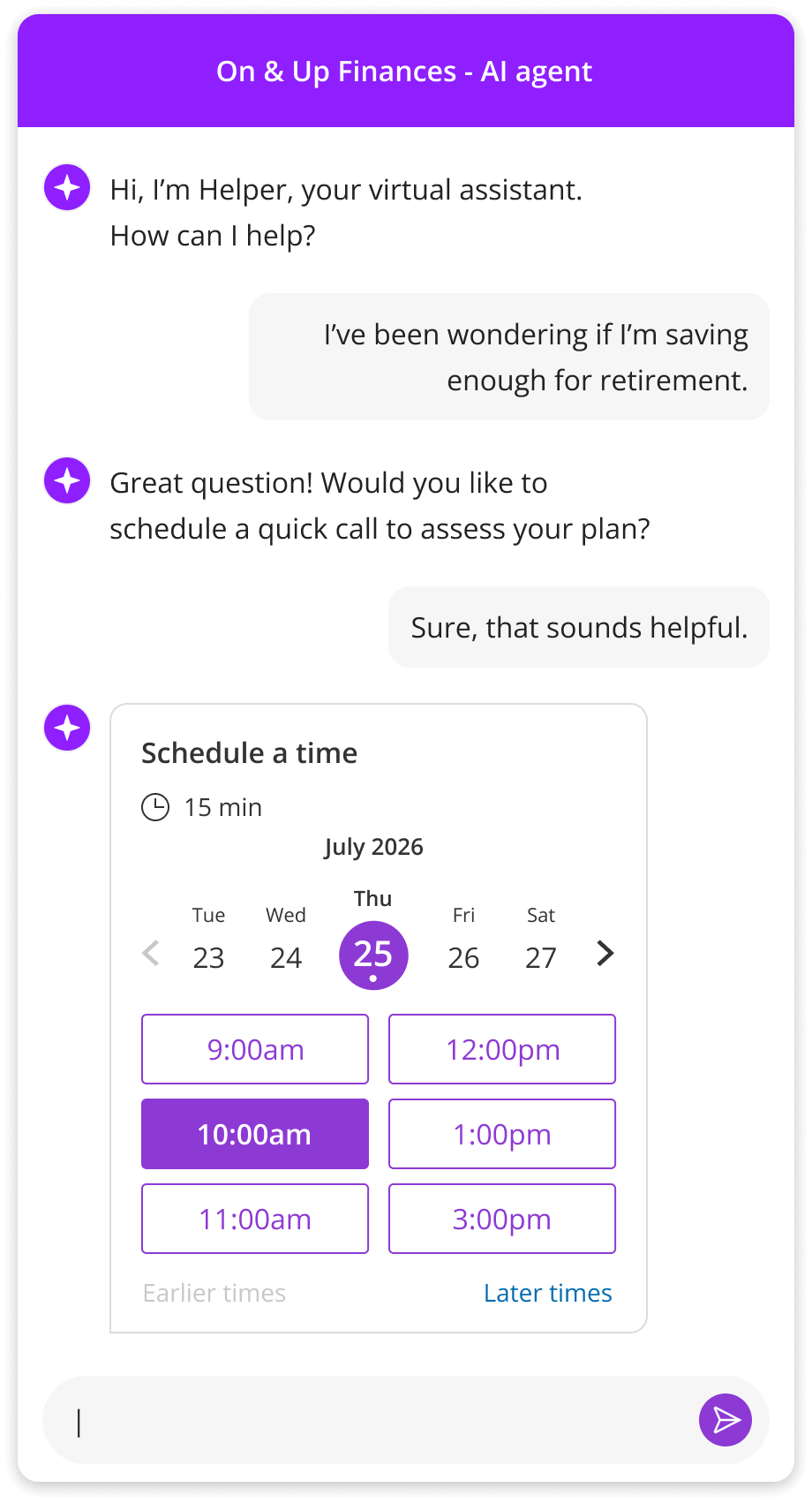 Interactive AI scheduling assistant engaging with users