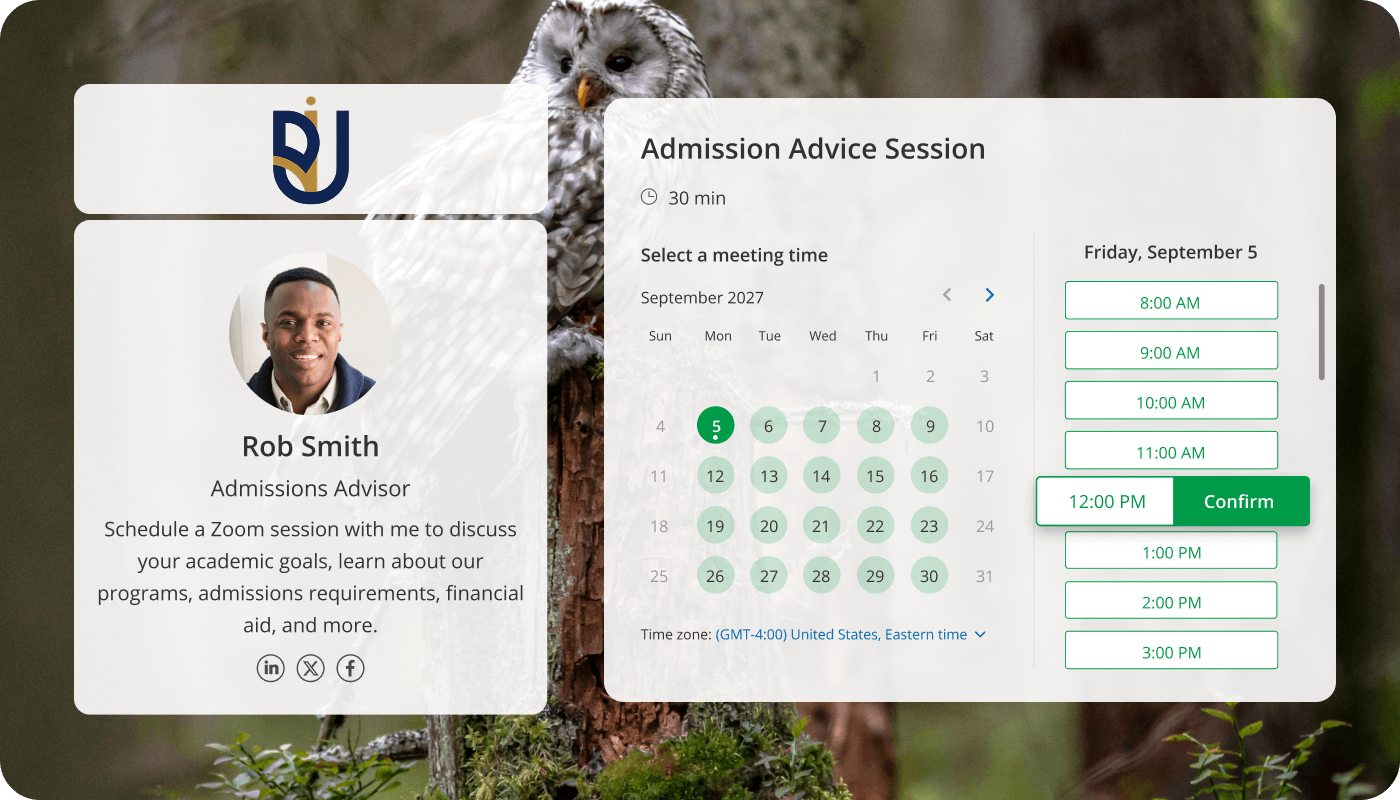 Booking page